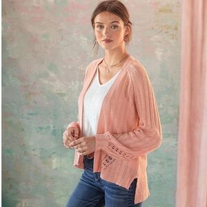 Sundance Angel Wing Sweater Linen Blend Pointelle Sweater Coral Pink Size Small